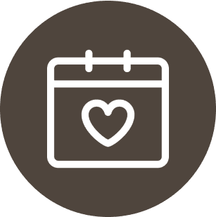 Calendar icon with heart symbol inside.