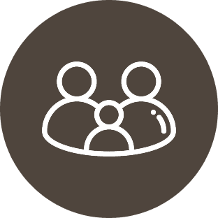 Family icon on a brown circular background.
